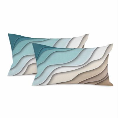 Decorative Throw Pillow Covers 20x12 Set of 2 Ombre Stripes Turquoise Brown Linen Indoor Outdoor Pillow Covers for Couch Sofa Abstract Striped Soft Double-Sided Cushion Covers Cases for Home Decor