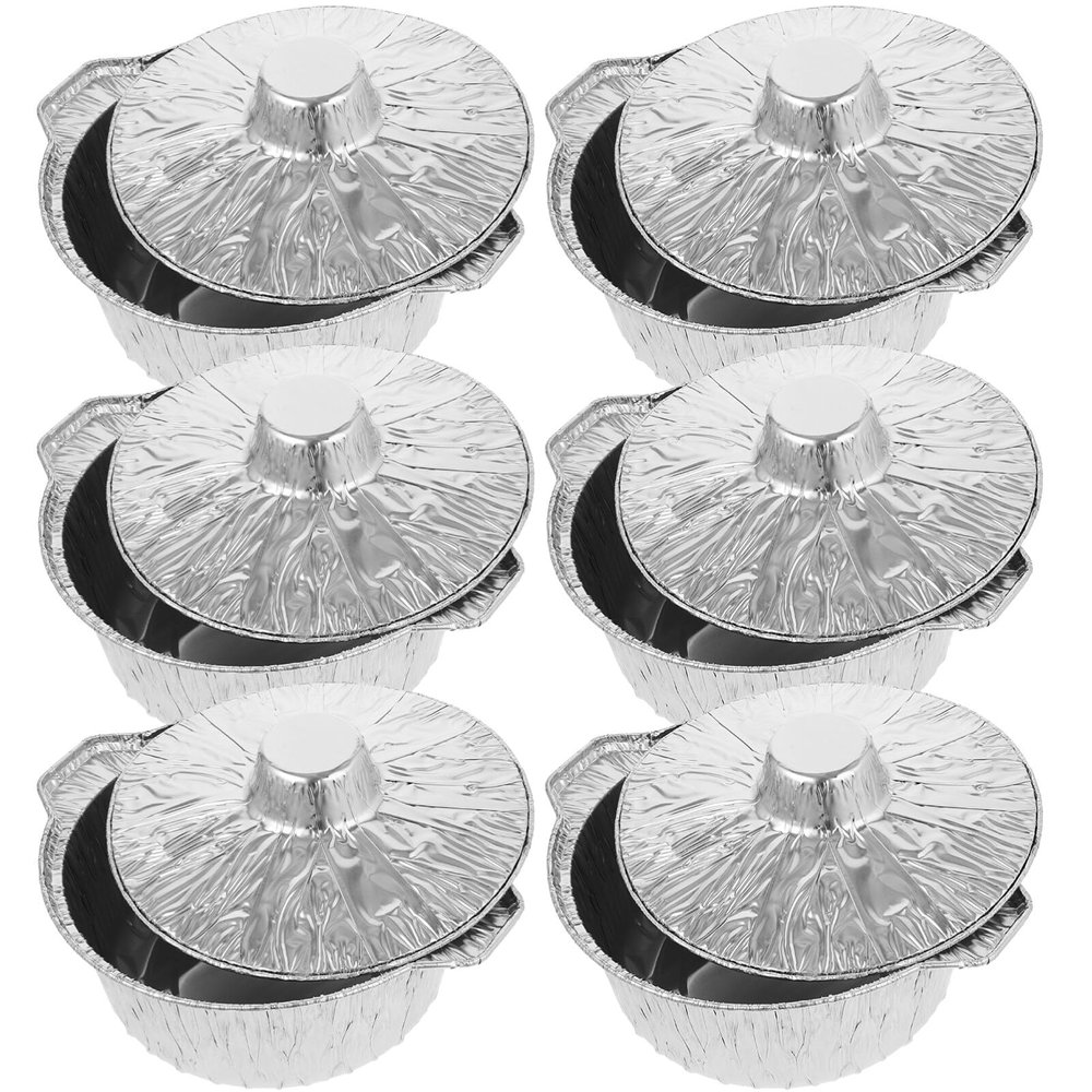 6pcs Round Aluminum Foil Pots with Lids Disposable Food Tinfoil Pot Recyclable Camping Baking Tinfoil Pots for Baking Cooking Roasting Reheating