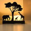 Black Metal Animal Candle Holder,Elephant and Giraffe in The Forest Silhouette Decor,Wedding Holiday Party Metal Candle Holder for Table (Elephant and Giraffe Style) view 1