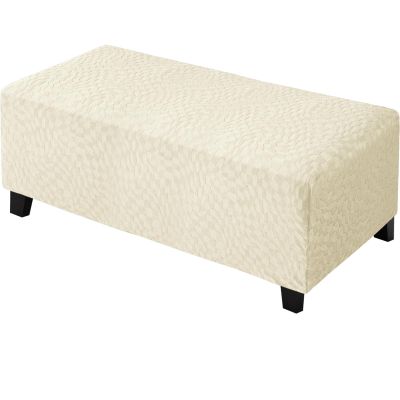ZNSAYOTX 2026 Rectangle Ottoman Cover (L:57"-75") Super Stretch Soft Footrest Slipcover Form Fit, Universal Folding Foot Stool Covers with Non-Slip Elastic Band, Fashion Jacquard Texture, Beige