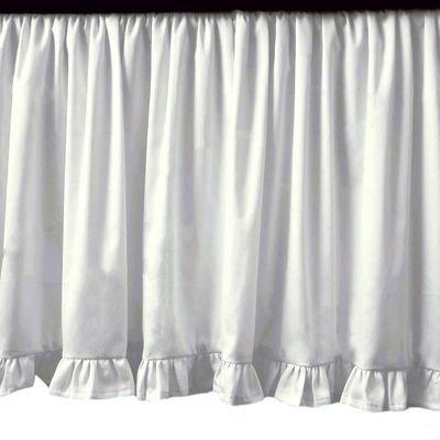 AKBLinenBedding - 3 Sided Bottom Ruffled Split Corner Dust Ruffle Bed Skirt, White Solid 700 TC Egyptian Cotton, Drop - 19 inch (Twin - 39" W x 75" L)
