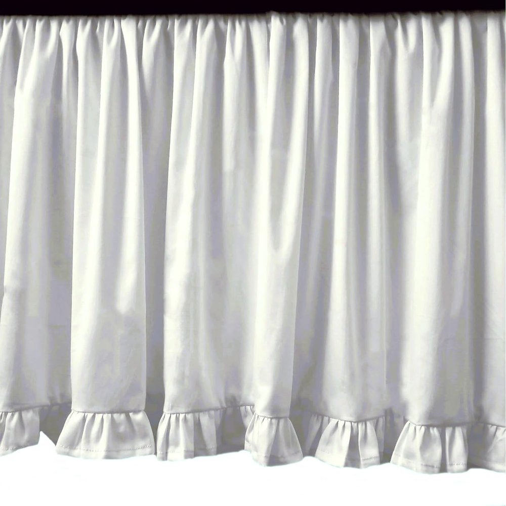 AKBLinenBedding - 3 Sided Bottom Ruffled Split Corner Dust Ruffle Bed Skirt, White Solid 700 TC Egyptian Cotton, Drop - 19 inch (Twin - 39" W x 75" L)