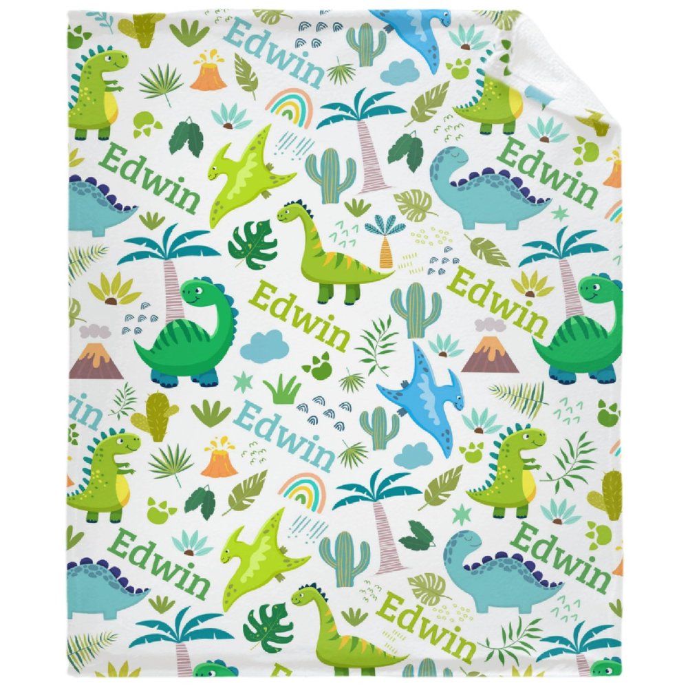 Custom Dinosaurs Baby Name Blanket Personalized Gifts Super Soft Lightweight Flannel Blankets Throw for Kids, Adult, Suitable for Couch, Sofa, Bed, Camping, Travel All Seasons 90"x120" for Family