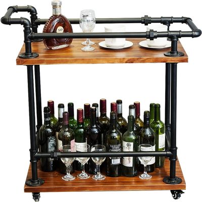Hanmorfarbi Industrial Style Bar Cart/Service & Kitchen Cart, Wine Rack Carts On Wheels with Storage, 33.66 * 15.75 Inch, Multifunctional Utility Cart, Bar Cart
