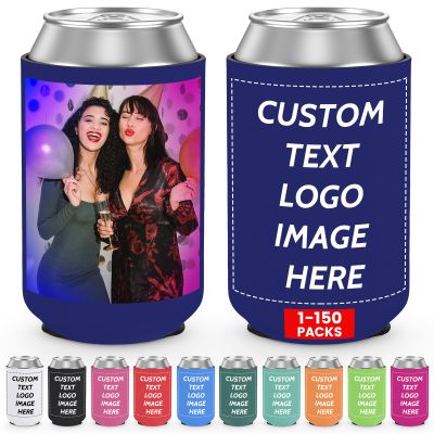 Valyria Custom Can Coolers Sleeves Bulk 300pcs Personalized Collapsible Insulated Can Cooler Drink Holder with Logo Image Text for Anniversary Wedding Birthday Party Fishing Picnics