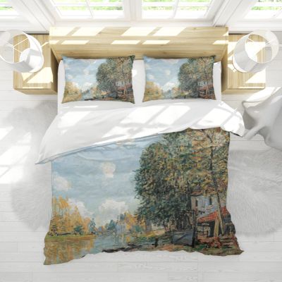 HOBBOY Alfred Sisley Aesthetic Bedding Sets 3 Pieces The Banks of The River Loing Print Duvet Cover 2 Pillowcases Warm Duvet Cover Sets Twin
