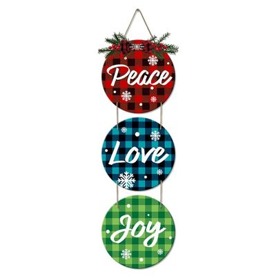 Ymaotrade 3 Pieces Christmas JOY Hanging Front Door Sign Peace Love Joy Wall Sign with Bow Leaves Wreath for Farmhouse Wall Porch Rustic Wooden Christmas Ornaments for Holiday Home Window