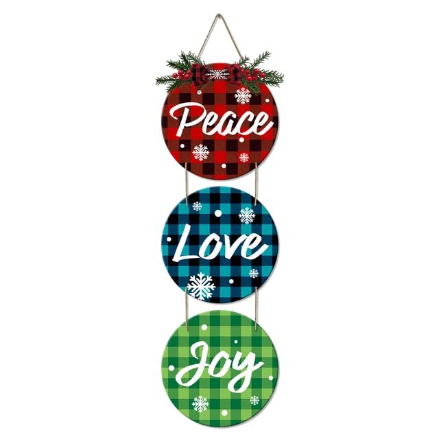 Ymaotrade 3 Pieces Christmas JOY Hanging Front Door Sign Peace Love Joy Wall Sign with Bow Leaves Wreath for Farmhouse Wall Porch Rustic Wooden Christmas Ornaments for Holiday Home Window
