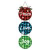 Ymaotrade 3 Pieces Christmas JOY Hanging Front Door Sign Peace Love Joy Wall Sign with Bow Leaves Wreath for Farmhouse Wall Porch Rustic Wooden Christmas Ornaments for Holiday Home Window view 1