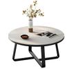 CraftThink Coffee Table, Round Stone Modern Sofa Table with Scratch-Resistant Top & Steel Frame for Living Room Center -White/Gold Black 27.5" L x 27.5" W x 18" H view 1