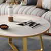 CraftThink Coffee Table, Round Stone Modern Sofa Table with Scratch-Resistant Top & Steel Frame for Living Room Center -White/Gold Black 27.5" L x 27.5" W x 18" H view 3
