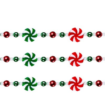 Christmas Candy Garland 8Ft/2.4m Red White Peppermint Candy Cane Christmas Decorations Plastic Bead Candy Garland Christmas Tree Ornaments for Hanging Xmas Decorations Red and Green