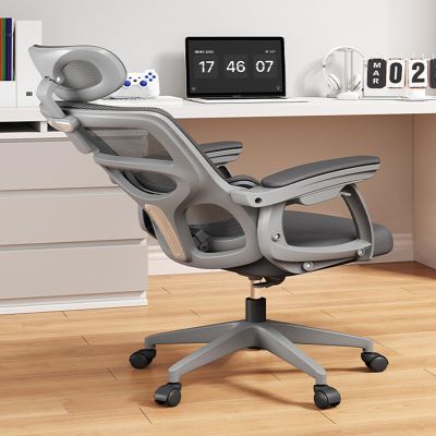 360 Rotatable Office Chair with Wheels Desk Chair Adjustable Headrest Suspended Lumbar Pillow Reclining Armrest Home Office Reclining Swivel Chair Ergonomic Office Chair Withoutfootrest Grey