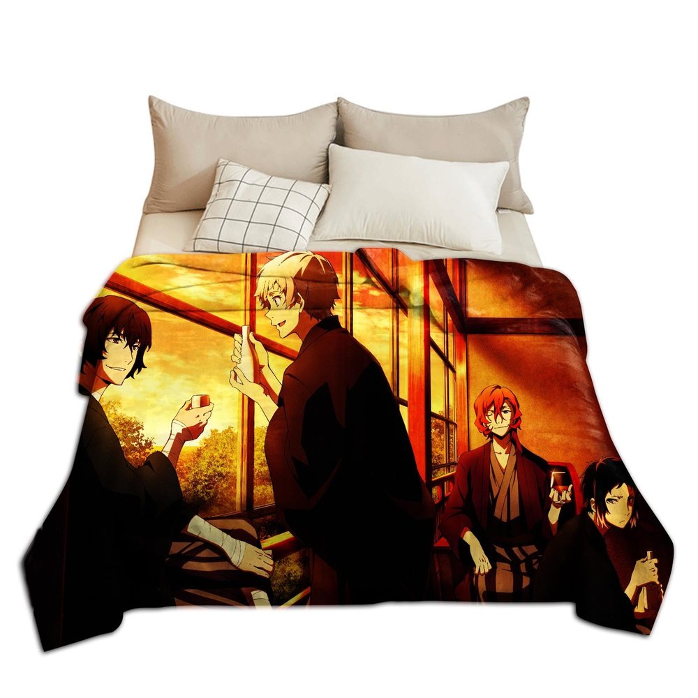 Anime Dazai Osamu Blanket Cartoon Character Printed Throw Blanket, Nakahara Chuuya Nakajima Atsushi Ultra Soft Flannel Blankets for Sofa Couch Bed Home Decor