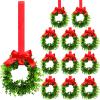 Jexine 12 Pcs Mini Christmas Wreath for Kitchen Cabinet Christmas Small Wreath with Red Bow Ribbon for Window Front Door Chair Wall Fireplace Xmas Artificial Greenery Decoration view 1