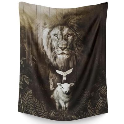 Fchen art Christian Tapestry Wall Hanging - Jesus & Lion of Judah Religious Decor, 80x90 Inch Polyester Fabric Spiritual Wall Art for Bedroom, Living Room, Church