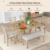 Bellemave 6 Piece Dining Table Set for 6 with Bench Farmhouse Kitchen Table and Upholstered Chairs & Bench Wood Rectangular Dinner Table Set of 6 for Dining Room, Natural Wood Wash view 3