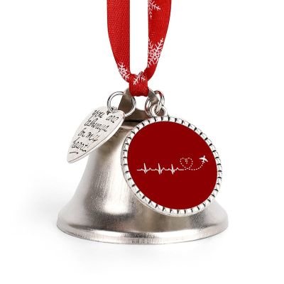 Airplane Pilot Heartbeat Christmas Bells Ornament Christmas Tree Hanging Decoration for Home Party Festival Love Bell