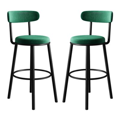 KAMPCO Velvet Bar Stools Set of 2, Counter Height Barstools with Back and Metal Legs, Upholstered Bar Chair for Kitchen Island, Bar Height High Chairs