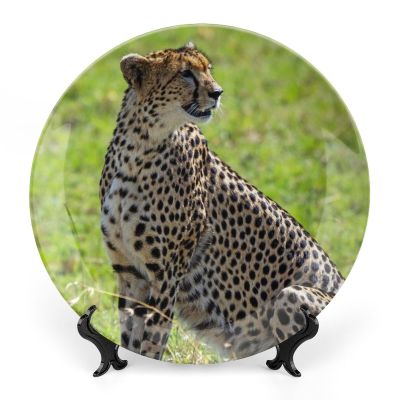 Kenya Cheetah Big Cat Africa on Plate for Home Office Wall Decor Decorative Plate with Display Stand Ceramic Ornament Wall Art Porcelain Keepsake Collectible Plate Wedding Holiday Party Favor 7"