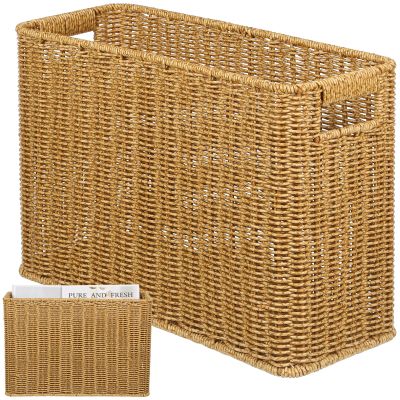 Cabilock Woven Storage Basket with Hollow Handles Stylish Organizer for Desktop Closet and Home Supplies Magazines Snacks and Sundries