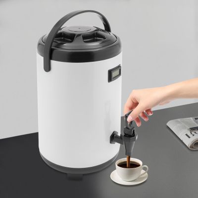 10L White Insulated Beverage Dispenser with Faucet,201 Stainless Steel Insulated Thermal Hot and Cold Beverage Dispenser with Thermometer,Coffee Dispenser for Parties,Outdoor Picnics (10L)