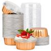 Beasea Disposable Ramekins 8oz, 100 Pack Rose Gold Aluminum Foil Cups with Lids, Disposable Creme Brulee Muffin Cupcake Baking Cup Mini Pudding Cups for Party Wedding Birthday view 1