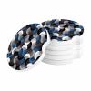 Car Coasters for Cup Holders 2.6" Dia Strong Absorbent Car Interior Accessories for Women Men, Middle Age Art Abstract Geometric Fan Pattern Blue Ceramic Car Coaster with Finger Grooves (2-Piece Set) view 2