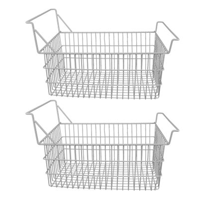 2 Packs Chest Freezer Organizer Bins, Deep Freezer Metal Wire Baskets, Freezer Wire Storage Organizer Baskets, Refrigerator Basket Storage Rack Bins with Handles for Cabinet