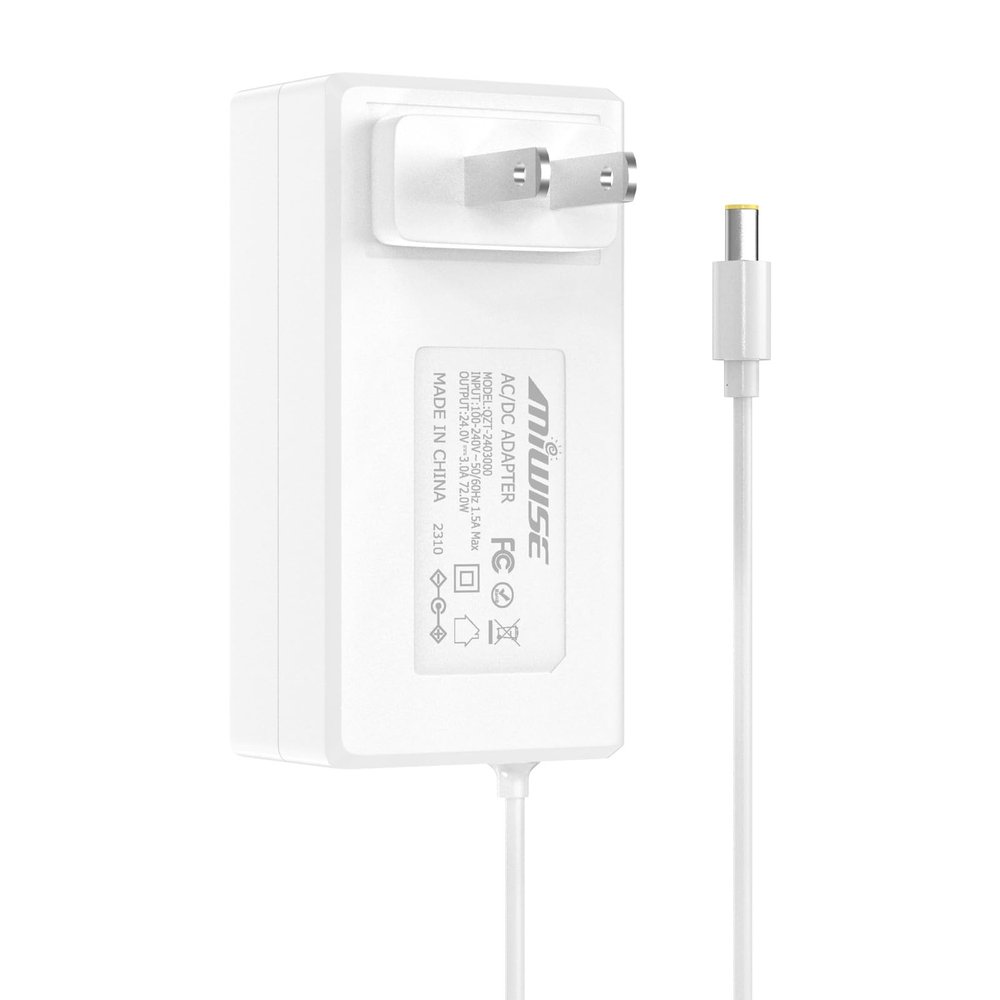 MIWISE Power Supply Adapter DC24 3A 72W AC to DC Converter Transformer 100-240V AC Input,for COB LED Strip, CCTV Camera,White,2.1mm X 5.5mm US Plug