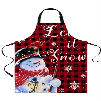 ZOE STORE Christmas Snowman Bib Aprons with Pockets Waterproof, Adjustable Apron for Men Women Let Snow Winter Snowflake Red Black Plaid