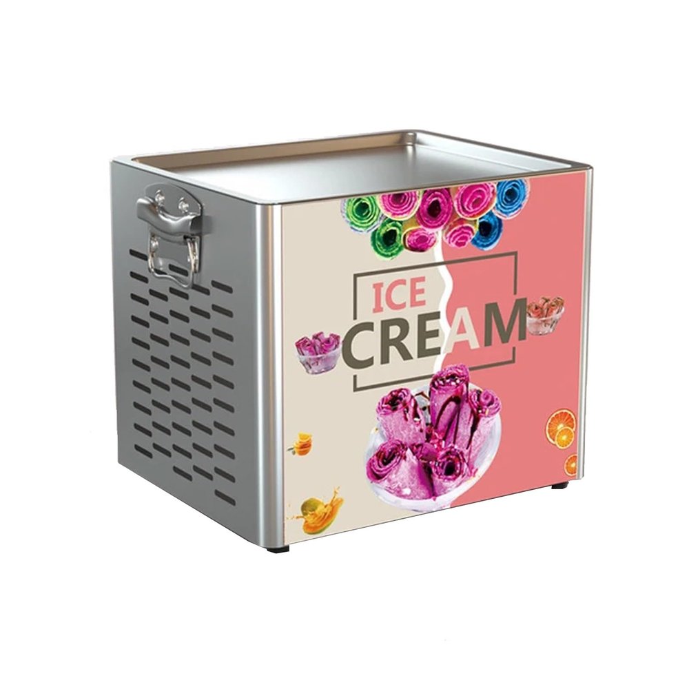 Commercial Rolled Ice Cream Machine, Stir-Fried Ice Cream Buns Machine With Single Square Mould, Stainless Steel Stir-Fried Ice Cream Roll Maker