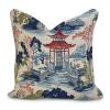 Cheyan White Coral Navy Blue Asian Chinoiserie Pagoda Decorative Pillow Covers 22x22in Chinoiserie Asian Pillowcase Farmhouse Throw Cushion Cover Cases for Couch Sofa Bed Living Room Home Decoration view 1