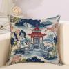 Cheyan White Coral Navy Blue Asian Chinoiserie Pagoda Decorative Pillow Covers 22x22in Chinoiserie Asian Pillowcase Farmhouse Throw Cushion Cover Cases for Couch Sofa Bed Living Room Home Decoration view 3