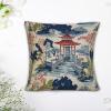 Cheyan White Coral Navy Blue Asian Chinoiserie Pagoda Decorative Pillow Covers 22x22in Chinoiserie Asian Pillowcase Farmhouse Throw Cushion Cover Cases for Couch Sofa Bed Living Room Home Decoration view 4