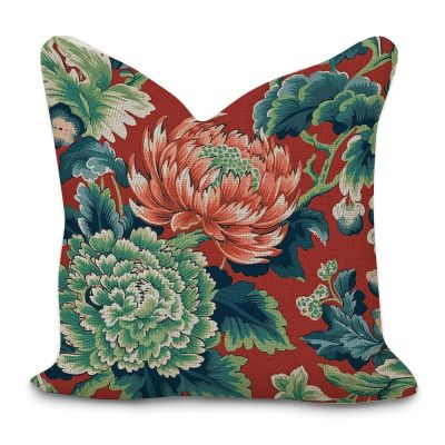 Chinoiserie Red Peony Floral Decorative Throw Pillow Covers 18x18in Zipped Farmhouse Square Accent Pillowcase Cushion Cover Case for Bedroom Sofa Couch Coffee Bar Club Pub Home Decor