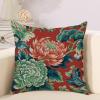 Chinoiserie Red Peony Floral Decorative Throw Pillow Covers 18x18in Zipped Farmhouse Square Accent Pillowcase Cushion Cover Case for Bedroom Sofa Couch Coffee Bar Club Pub Home Decor view 3
