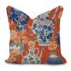 Farmhouse Throw Pillow Cover with Zipper Orange Red Chinoiserie Floral Blue and White Porcelain Vase Pillow Cases Cushion Cover for Office Living Room Bedroom Car Chair Home Decorations 16x16in view 1
