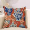 Farmhouse Throw Pillow Cover with Zipper Orange Red Chinoiserie Floral Blue and White Porcelain Vase Pillow Cases Cushion Cover for Office Living Room Bedroom Car Chair Home Decorations 16x16in view 3