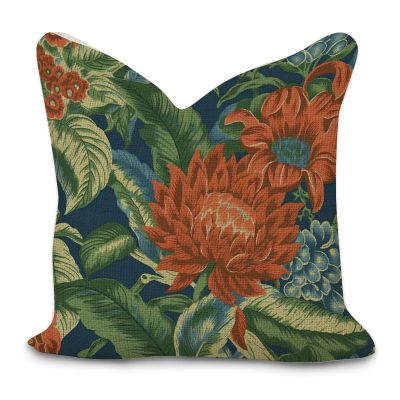 Cotton Linen Farmhouse Throw Pillow Cover with Zipper Blue Red Orange Chinoiserie Floral Pillow Cases Cushion Cover for Office Living Room Bedroom Car Chair Home Decorations 18x18in