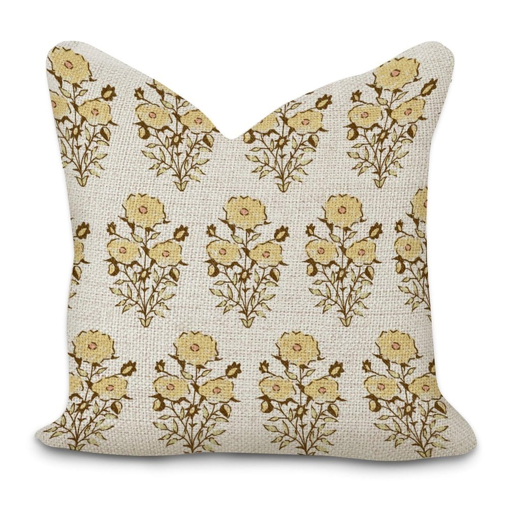 Cotton Linen Farmhouse Throw Pillow Cover with Zipper Yellow Flower Pillow Cases Cushion Cover for Office Living Room Bedroom Car Chair Home Decorations 16x16in