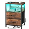 Yoobure Nightstand with Charging Station, LED Night Stand with Fabric Drawers and Storage Shelf for Bedroom, Nightstands Bedside Tables with USB Ports & Outlets, Small Night Stands, Bed Side Table view 1