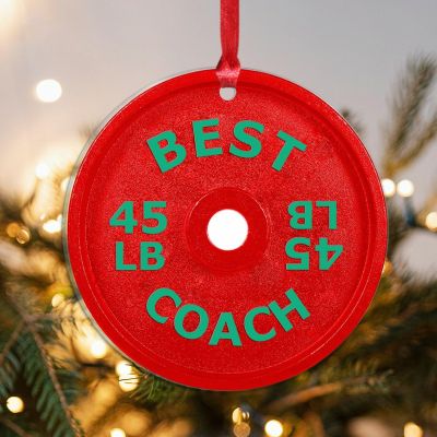 BESTORLOVE Acrylic Christmas Ornament Best Coach Christmas Tree Ornament Weight Plate 3 Inch with Red String Fitness Gym Gym Gift Gym Lover Christmas Decoration Gift for Parents Friend