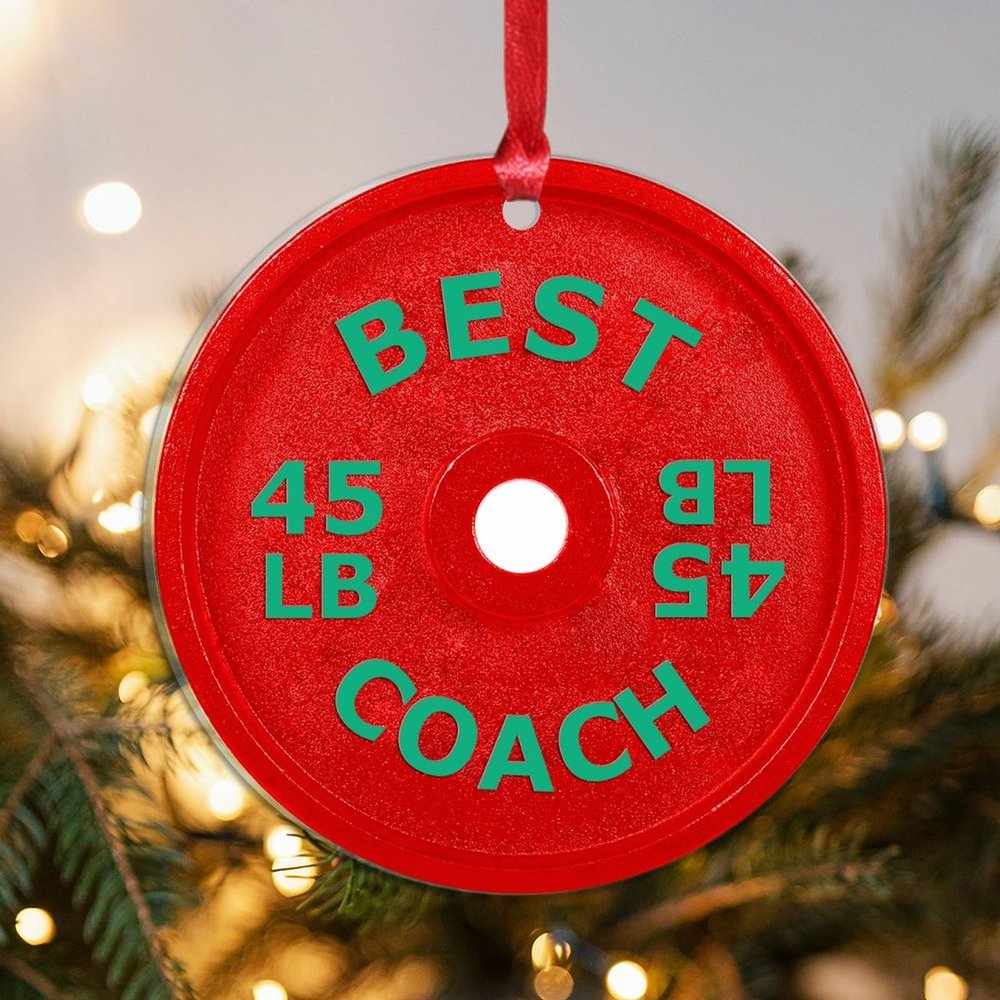 BESTORLOVE Acrylic Christmas Ornament Best Coach Christmas Tree Ornament Weight Plate 3 Inch with Red String Fitness Gym Gym Gift Gym Lover Christmas Decoration Gift for Parents Friend