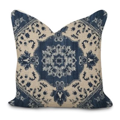 Classical Navy Blue Damask Pattern Decorative Throw Pillow Covers 16x16in Zipped Farmhouse Square Accent Pillowcase Cushion Cover Case for Bedroom Sofa Couch Coffee Bar Club Pub Home Decor