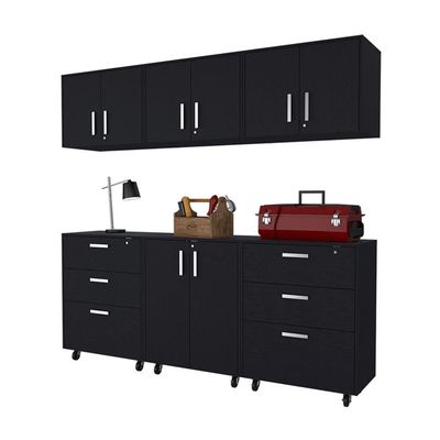 FM FURNITURE Keene 6 Piece Garage Set Black Engineered Wood