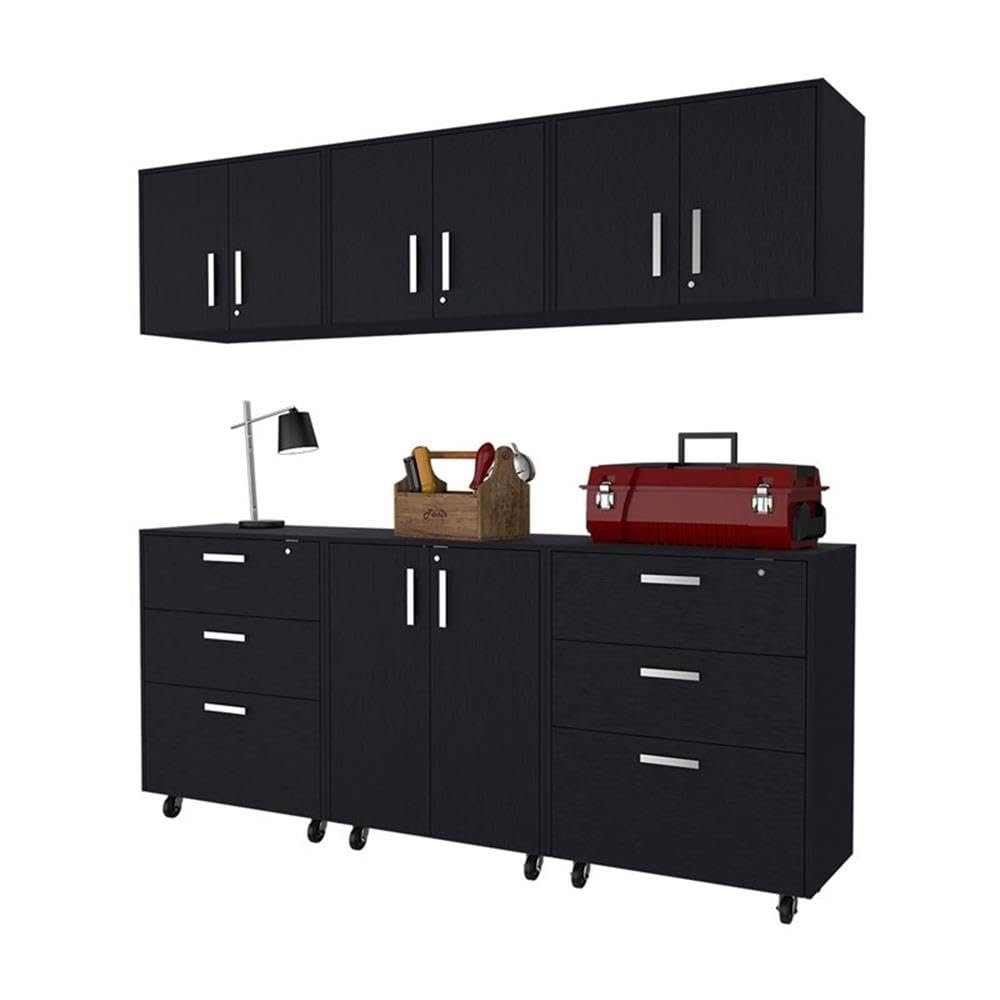 FM FURNITURE Keene 6 Piece Garage Set Black Engineered Wood