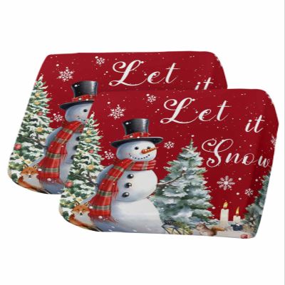 Wowouhiya Red Christmas Snowman Couch Cushion Covers, Stretch Sofa Cover with Elastic Bottom, Xmas Tree Winter Snowflake Sofa Slipcovers Protector Washable Chair/Sofa Cushion Covers for Pets S-2Pcs