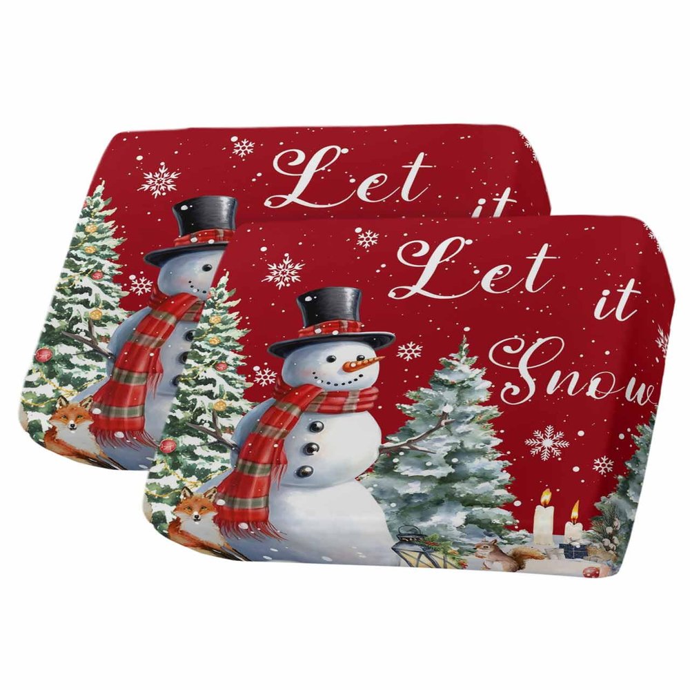 Wowouhiya Red Christmas Snowman Couch Cushion Covers, Stretch Sofa Cover with Elastic Bottom, Xmas Tree Winter Snowflake Sofa Slipcovers Protector Washable Chair/Sofa Cushion Covers for Pets S-2Pcs
