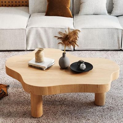 Cloud Coffee Table, Modern Geometric Irregular Wooden Cocktail Table Center Table with 3 Legs, Round Corner Thicken End Table for Small Space Bedroom Living Room Furniture, Easy Assemble,Wood,31.5"Lx2